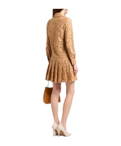 Max Mara Solid Pleated Dress In Brown