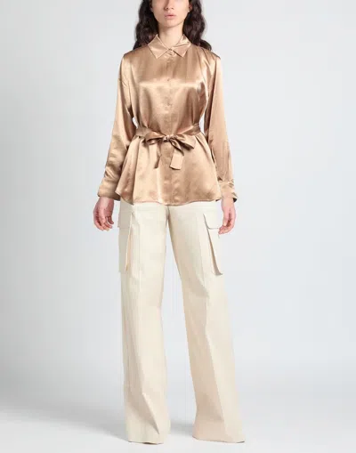 Max Mara Solid Color Satin Shirt In Brown