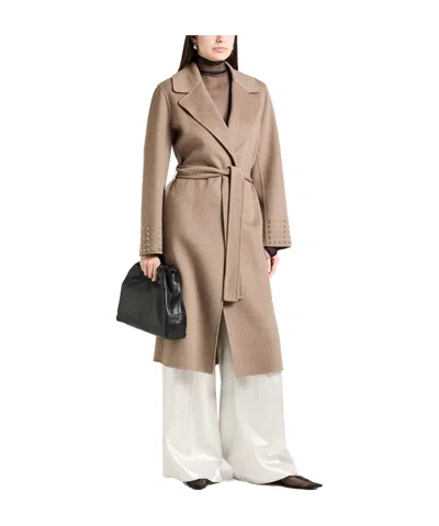 Max Mara Wool Coat With Belt In Brown