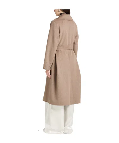 Max Mara Wool Coat With Belt In Brown
