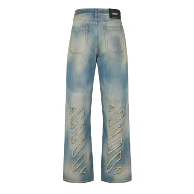 Off-white Blue Diagonal Raw Patch 90s Skate Jeans In Blue
