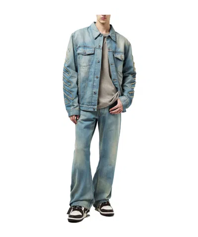 Off-white Blue Diagonal Raw Patch 90s Skate Jeans In Blue