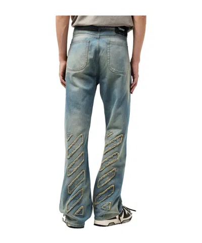 Off-white Blue Diagonal Raw Patch 90s Skate Jeans In Blue