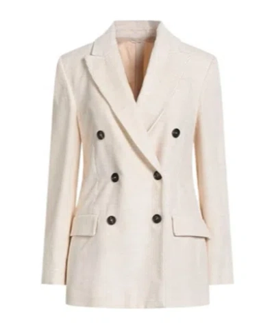 Brunello Cucinelli Double-breasted Cotton-viscose Blazer In White