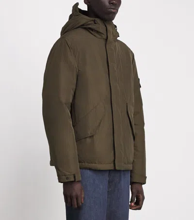 Stone Island Down Micro Twill Short Parka In Black