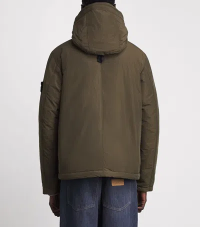 Stone Island Down Micro Twill Short Parka In Black