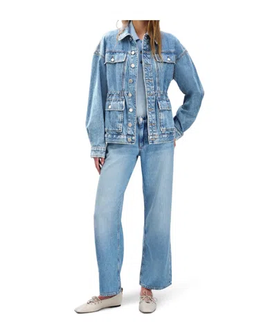 Rag & Bone Womens Ithca Amy Drawstring-waist Denim Jacket In Blue