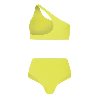 Off-white One-shoulder Split Swimsuit In Yellow