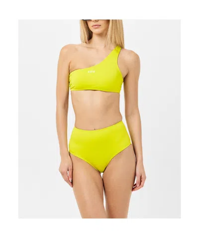 Off-white One-shoulder Split Swimsuit In Yellow
