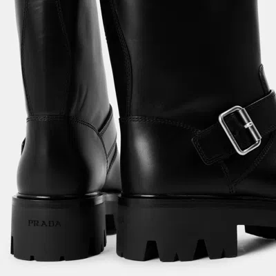 Prada Solid Color Biker Boots In Animal Print