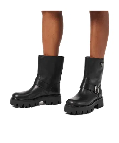 Prada Solid Color Biker Boots In Animal Print