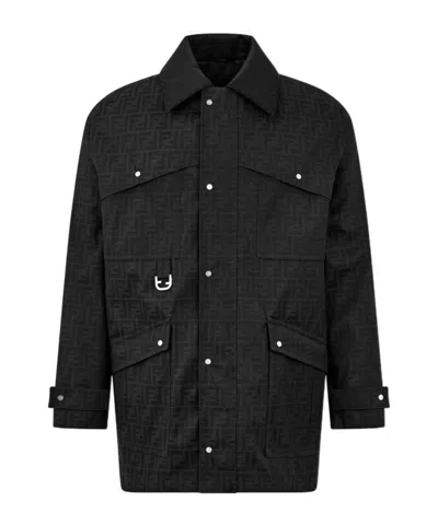 Fendi Embroidered Canvas Jacket For Men In Black