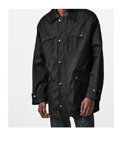Fendi Embroidered Canvas Jacket For Men In Black