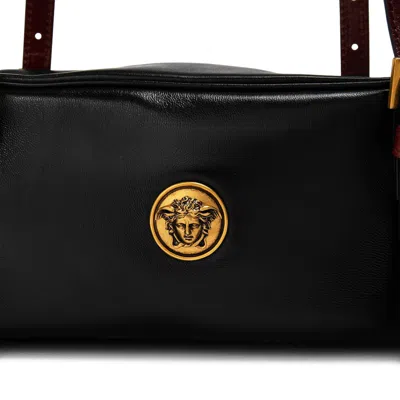 Versace Small Leather Shoulder Bag In Black