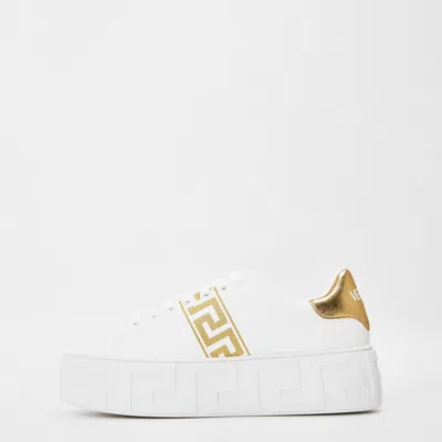 Versace La Greca Embroidered Platform Sneakers In White