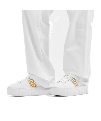 Versace La Greca Embroidered Platform Sneakers In White