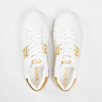Versace La Greca Embroidered Platform Sneakers In White
