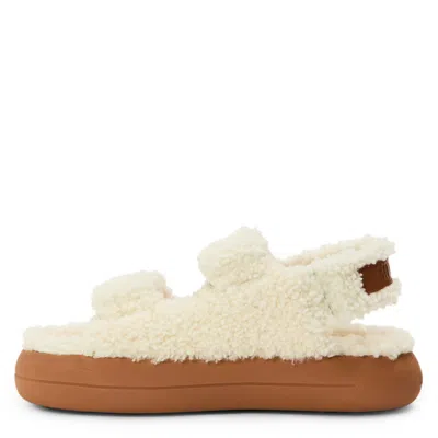 Moon Boot Platform Sandals Double Straps Shearling Upper In White