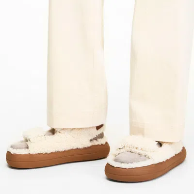 Moon Boot Platform Sandals Double Straps Shearling Upper In White