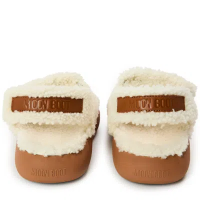 Moon Boot Platform Sandals Double Straps Shearling Upper In White