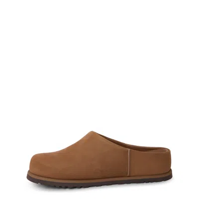 Ugg Matte Finish Smooth Rounded Toe Clogs In Brown