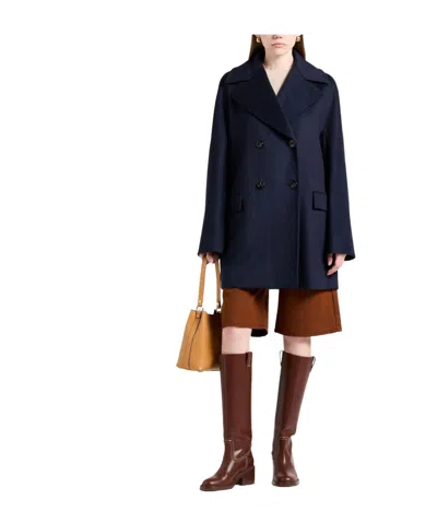 Max Mara Double- Long-sleeved Coat In Blue