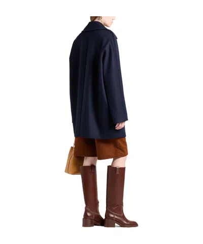 Max Mara Double- Long-sleeved Coat In Blue