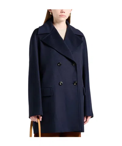 Max Mara Double- Long-sleeved Coat In Blue