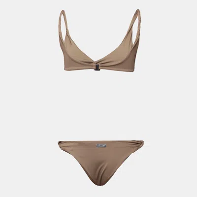 Off-white Solid Color Bikini In Brown