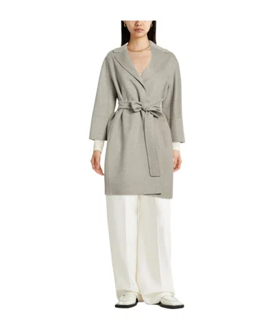 Max Mara Belted Coat In Silver