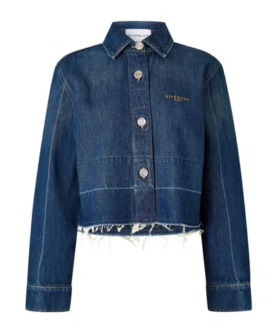 Givenchy Cropped Raw-edge Cotton Denim Jacket In Blue