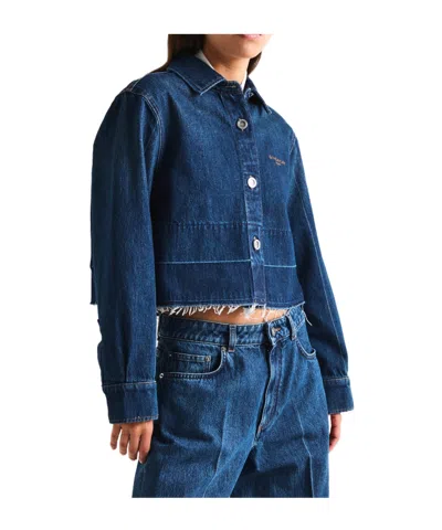 Givenchy Cropped Raw-edge Cotton Denim Jacket In Blue