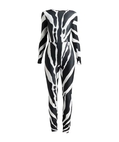 Dolce & Gabbana Black White Polyester Zebra Pattern Jumpsuit In Black