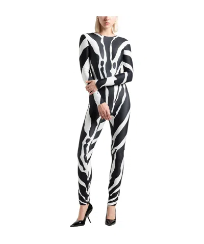 Dolce & Gabbana Black White Polyester Zebra Pattern Jumpsuit In Black