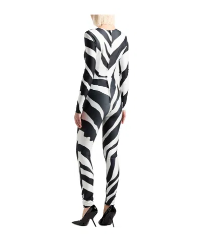 Dolce & Gabbana Black White Polyester Zebra Pattern Jumpsuit In Black