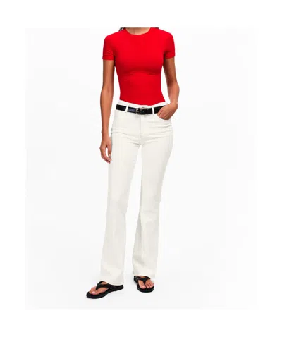 7 For All Mankind Dojo Tailorless White Shell Flare Leg Jean In White