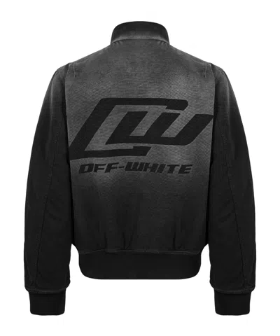 Off-white Washed Logo Denim Bomber Jacket In Black