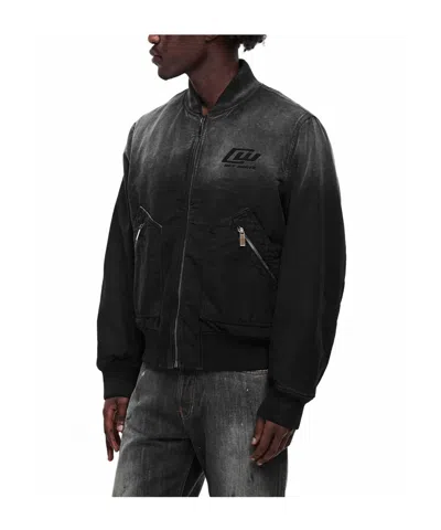 Off-white Washed Logo Denim Bomber Jacket In Black