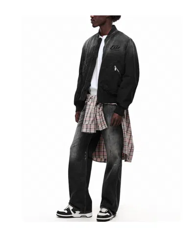 Off-white Washed Logo Denim Bomber Jacket In Black