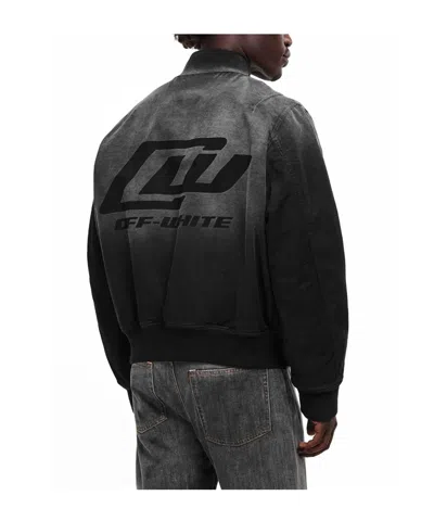 Off-white Washed Logo Denim Bomber Jacket In Black