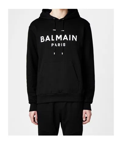 Balmain Logo Printed Drawstring Sweatshirt In Black