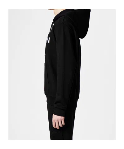Balmain Logo Printed Drawstring Sweatshirt In Black