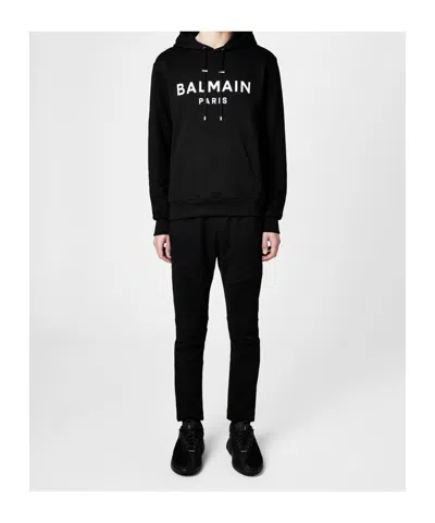 Balmain Logo Printed Drawstring Sweatshirt In Black