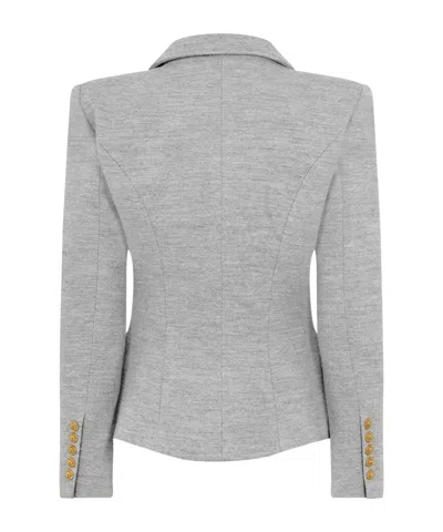 Balmain Wool-blend Jersey Double-breasted Blazer In Gray
