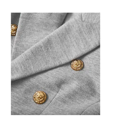 Balmain Wool-blend Jersey Double-breasted Blazer In Gray