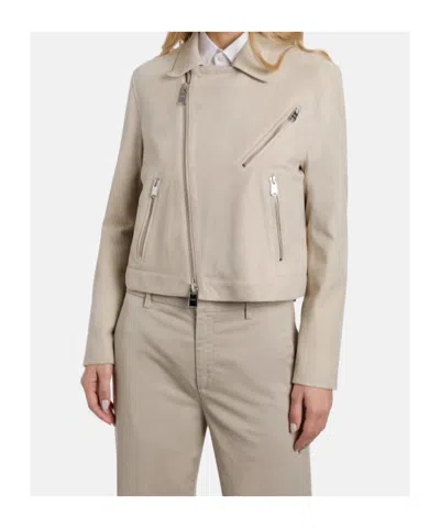 Dondup Long-sleeved Leather Jacket In Neutral