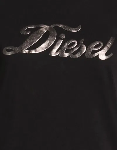 Diesel Solid Color Printed Short-sleeve T-shirt In Black