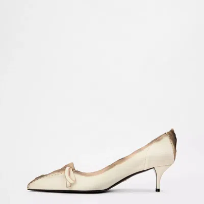 Prada Distressed Leather Pointed-toe Pumps In White