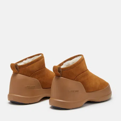 Moon Boot Suede Ankle Boots With Plush Fur Lining And Textured Sole In Brown
