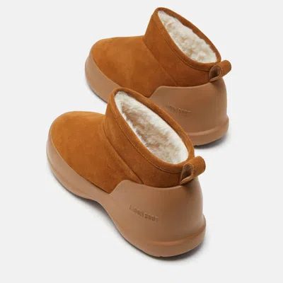 Moon Boot Suede Ankle Boots With Plush Fur Lining And Textured Sole In Brown